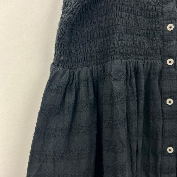 Aerie Women's Size Large Black Smocked Ribbed Midi Tie Strap Button Down Dress - Picture 15 of 16